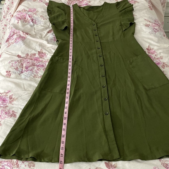 Olive Green Tie waist Dress - Picture 12 of 12